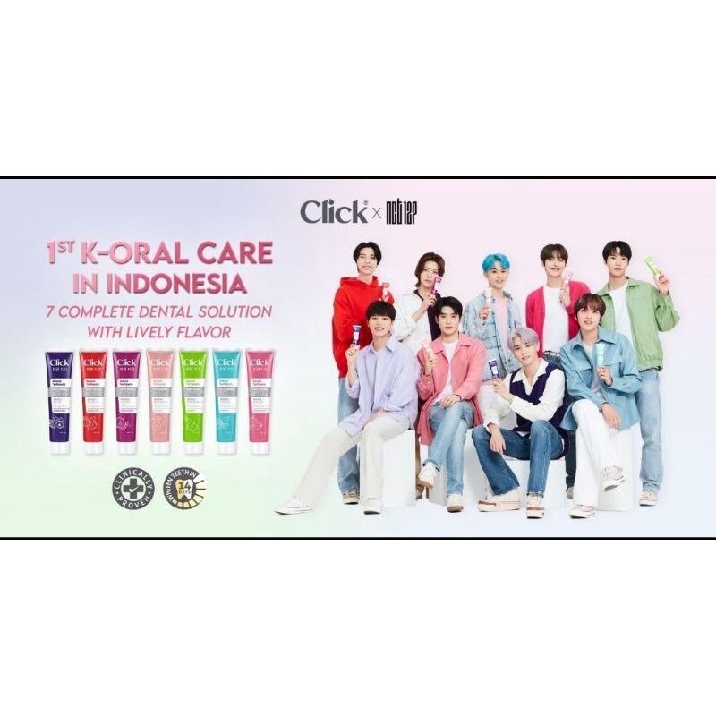 Click Natural TOOTHPASTE odol pasta gigi all varian citrus NCT peach mint watermelon mint strawberry blackberry barleymint apple passion fruit whitening bacteria fighter fresh breath cavity protection gum health sensitive all out CLICK PASTA GIGI ODOLi