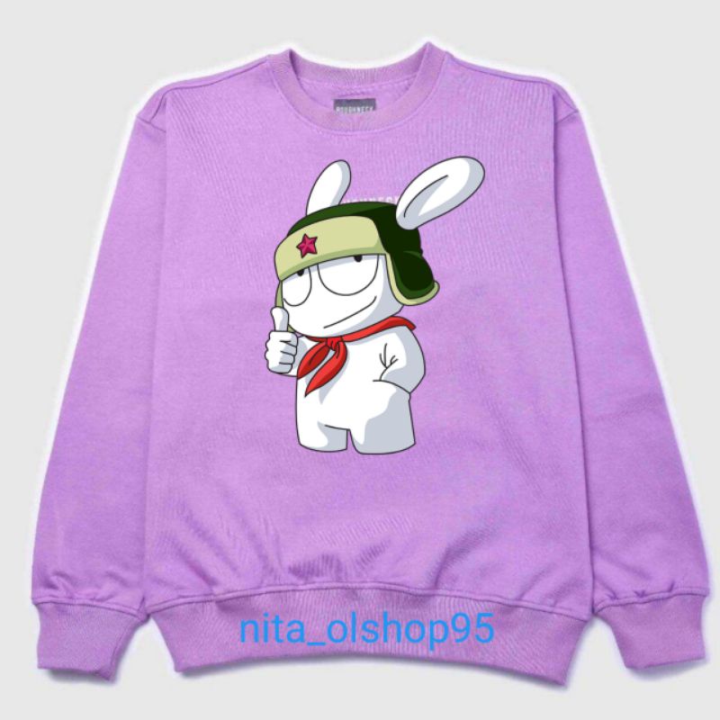 sweater anak crewneck anak pink baby ungu lilac logo robot MI