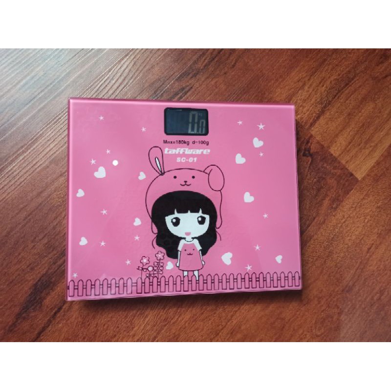 real pic timbangan badan digital max 180 kg motif anak cewek pink taffware