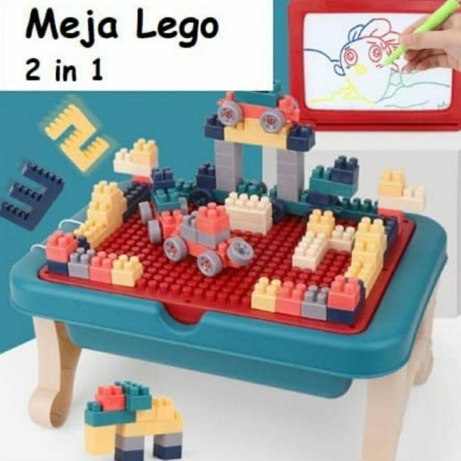 Mainan Anak Meja Lego Edukasi Bricks Blocks Papan Magnet Drawing Board