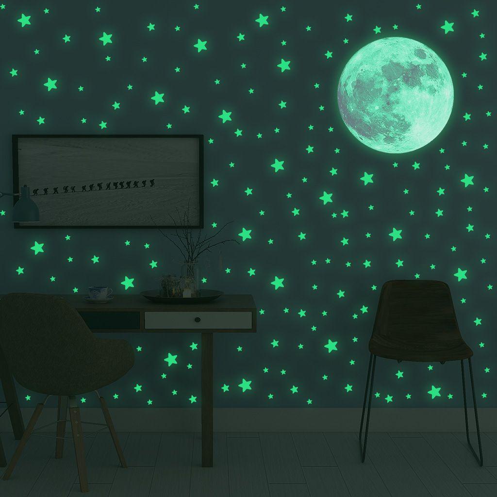 Populer Bulan Bintang Stiker Dinding DIY 3D Starry Ceiling Cling Kamar Tidur Anak Glow In Dark