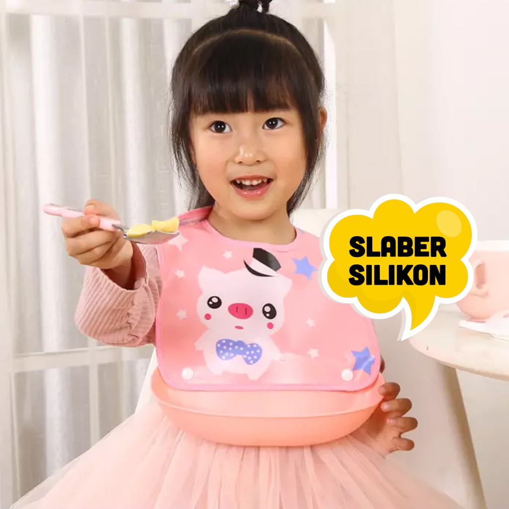 Celemek Bayi Waterproof | Slaber Silikon Bayi | Clemek Makan Bayi | Clemek Bayi | Celemek Bayi Silicon