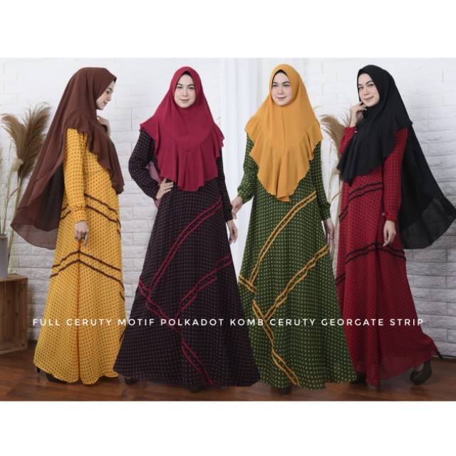 GAMIS SABRINA GAMIS SERUTI FULL PRINTING POLKA SET KHIMAR IMPORT