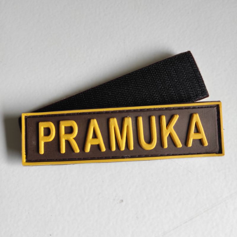 PATCH RUBBER TULISAN PRAMUKA PERSEGI PANJANG/TEMPELAN EMBLEM KARET VELCRO