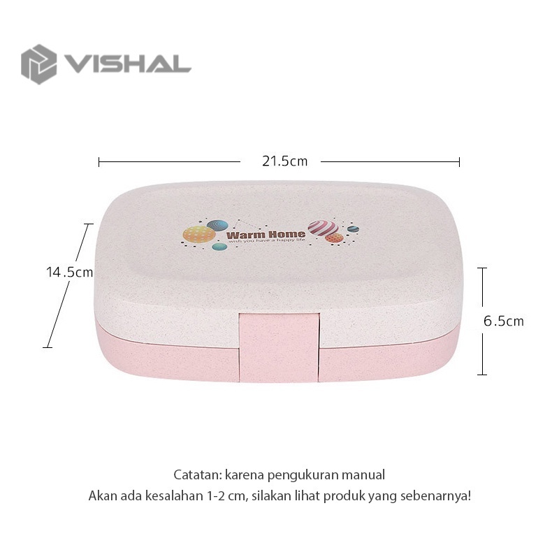 VISHAL Lunch Box Set Kotak Bekal Makan Jerami Gandum Kotak Makan Anti Tumpah Free Sendok