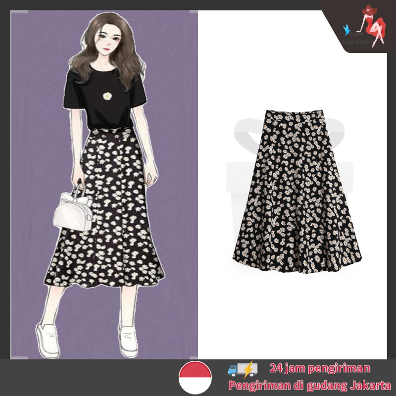 Kualitas tinggi Rok panjang wanita Rok Daisy/Rok panjang fashion Korea/Dress polos panjang