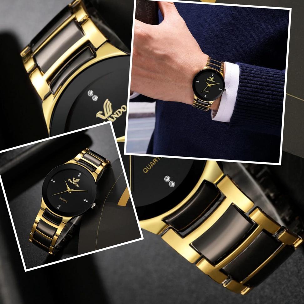 JAM TANGAN PRIA ORLANDO ORIGINAL RANTAI STAINLESS GOLD HITAM EMAS LAIGO B5 BESI COWOK KEREN BRANDED 