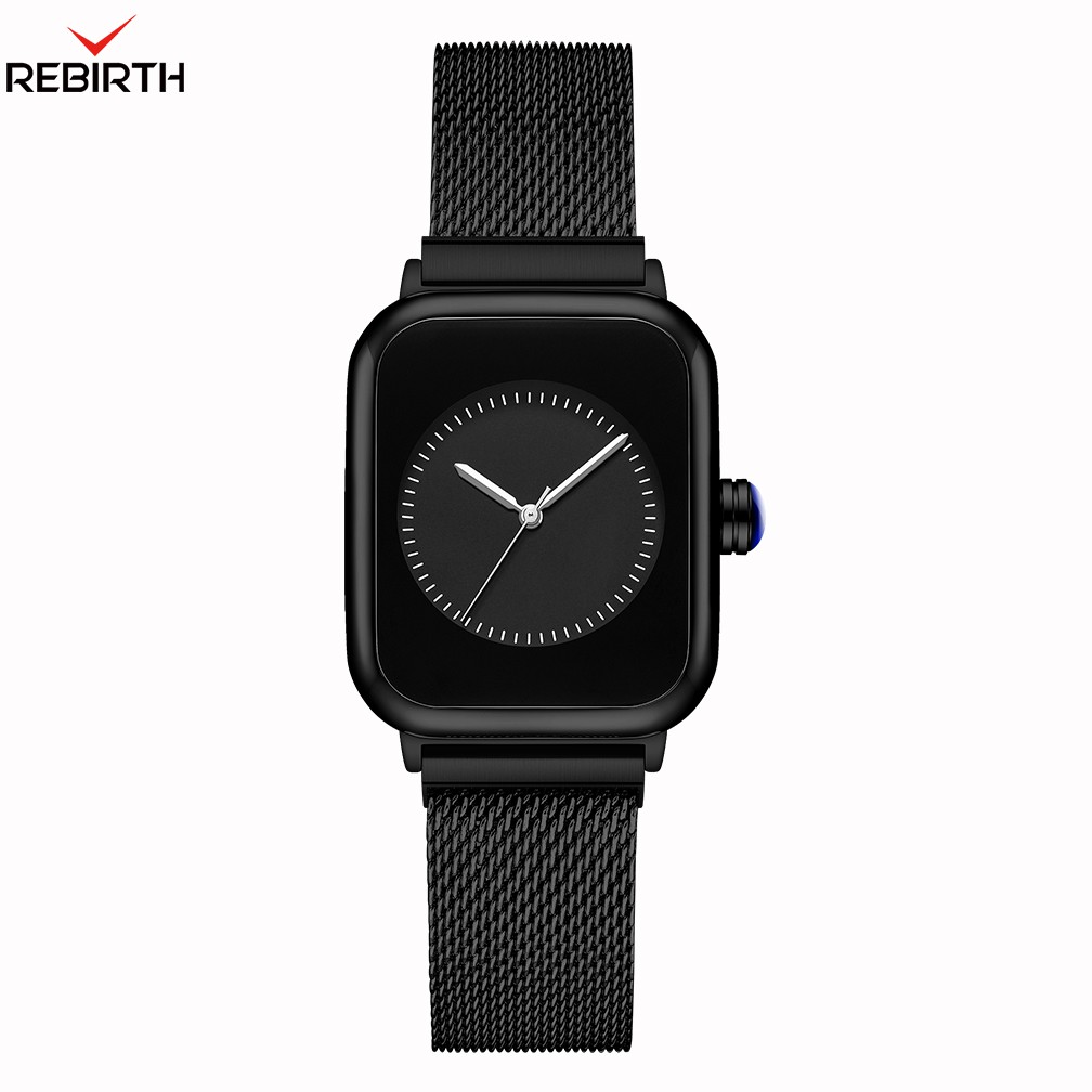 REBIRTH Jam Tangan Wanita Mode Bisnis Display Kuarsa Jam Wanita Tali Jala Tahan Air Jam Tangan Cewek Jam-AllBlack