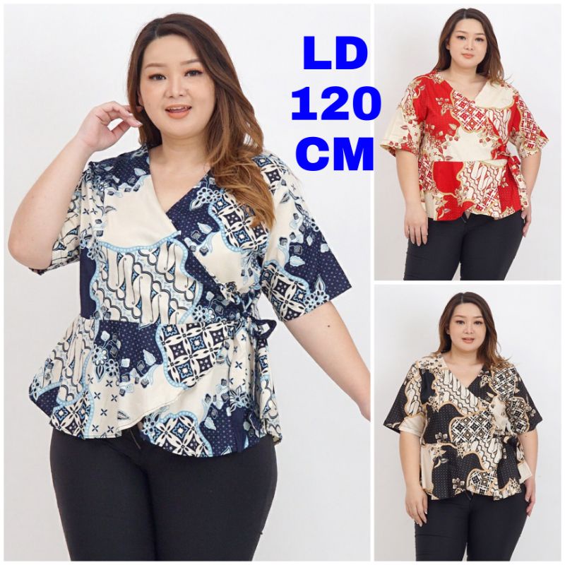 WK BLOUSE ATASAN BATIK WANITA JUMBO BIG SIZE KEMEJA WANITA MURAH BAJU BATIK NATAL LD 120