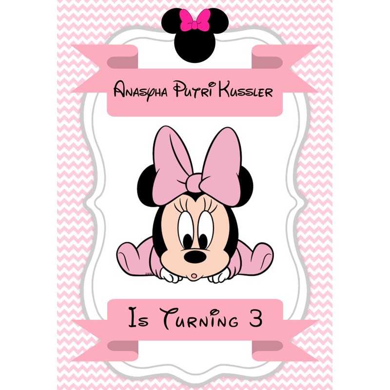 Kartu Ucapan Terima Kasih Ulang Tahun/  thanks card Tema Baby Minnie Mouse & Baby Mickey Mouse