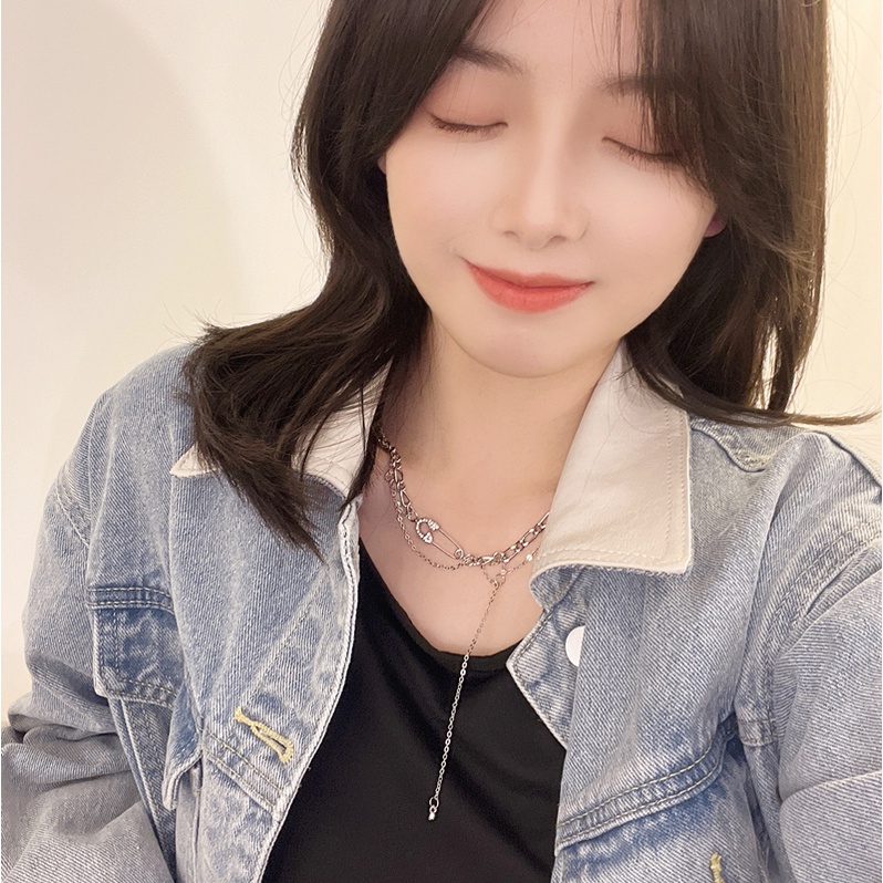 Kalung Rantai Pin Collarbone Gaya Hip Hop