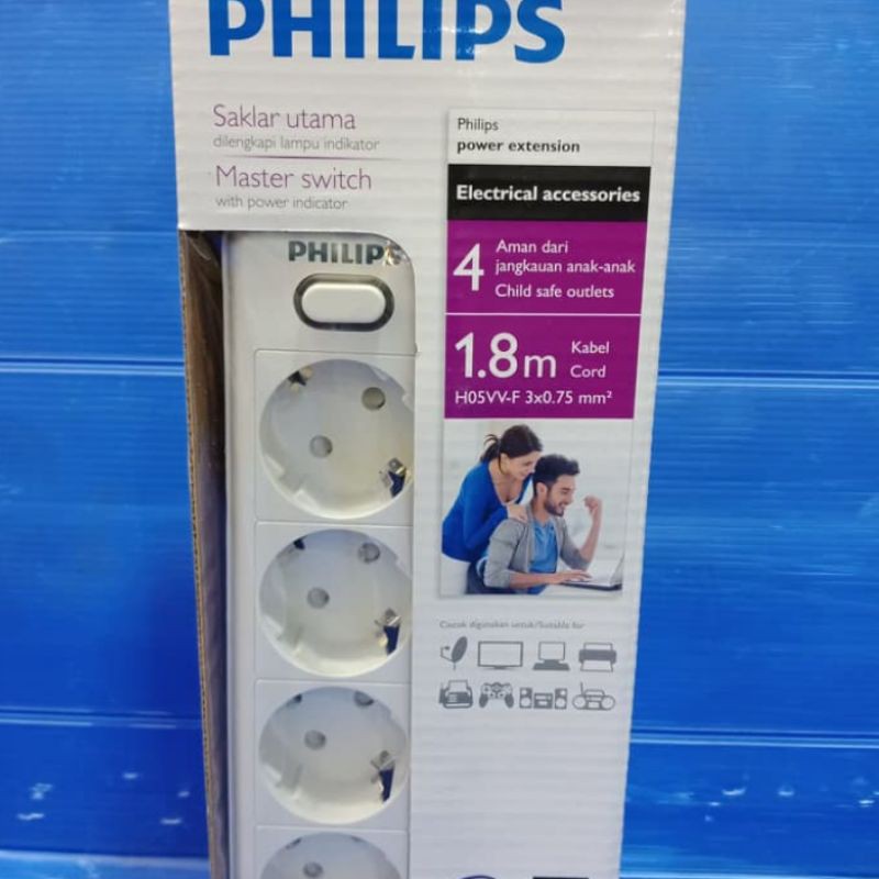 stop kontak 4 Lubang/stop kontak philips/stop kontak/kabel roll/colokan listrik/kabel 1,8 meter