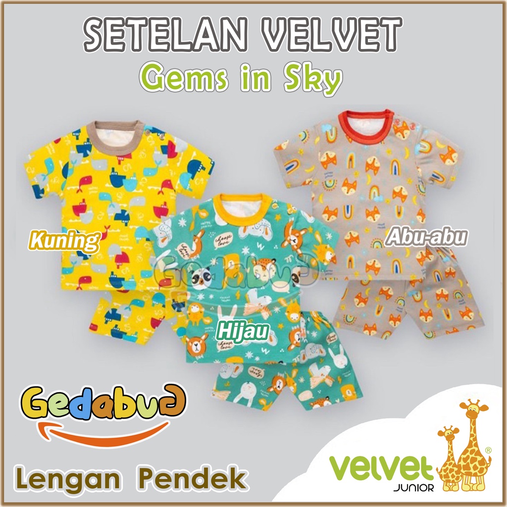 Setelan Velvet Junior Gems in Sky Pendek | Kaos Oblong Lengan Pendek + Celana Pendek 100% Original
