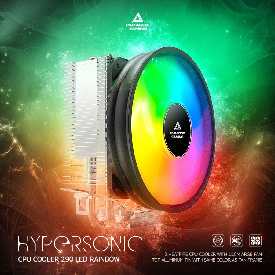 CPU Cooler Paradox Gaming Hypersonic 290 LED Rainbow Kipas Processor