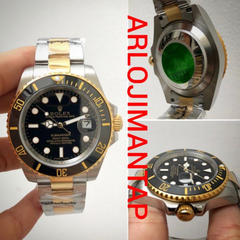 PROMO ROLEX SUBMARINER RING CERAMIC COMBI GOLD BLACK DIAL 40MM MATIC FULL SET BOX