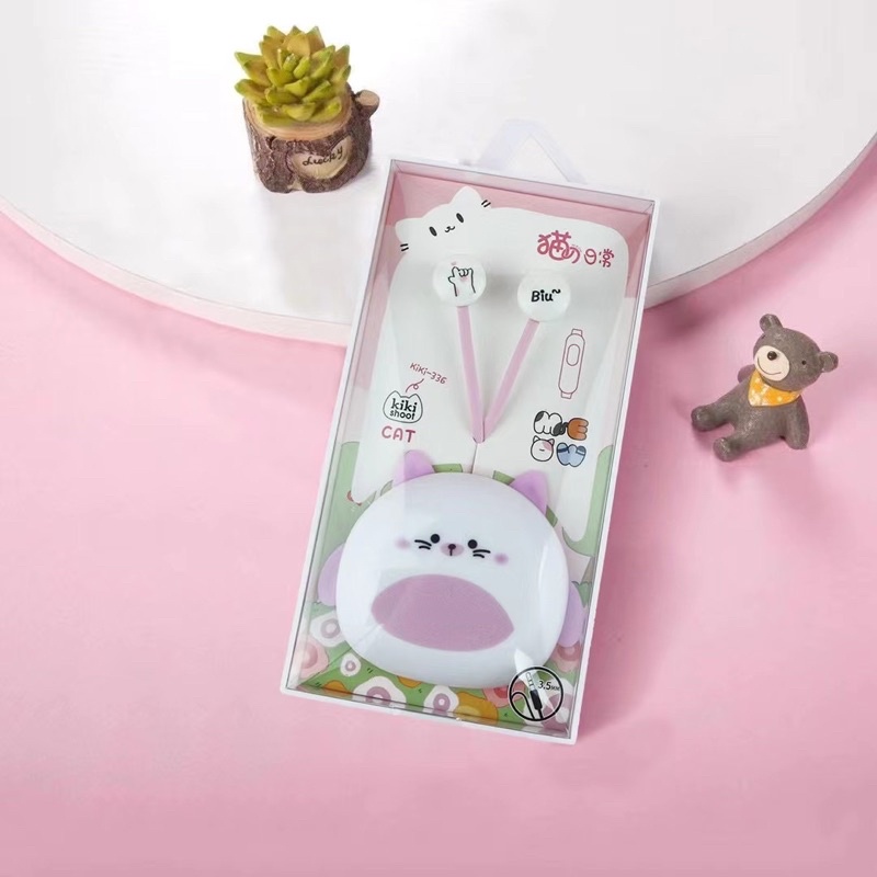 [ KI-336 ] Set Headset Earphone KIKI SHOT CAT /KUCING IMUT CUTE &amp; LUCU / Wadah Earphone Karakter Kucing meon