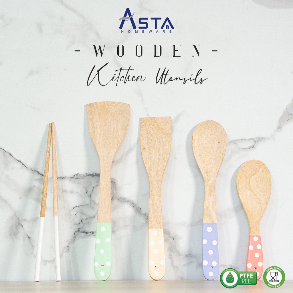 ￼Spatula Set Motif Polkadot Premium / Spatula Kayu Set - Wooden Spatula Set / Sutil, Solet, Spatula set