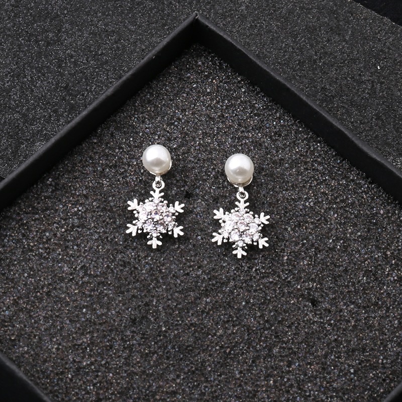 Mutiara anting-anting wanita elegan Korea gaya all-match kepingan salju Panjang liontin cincin telin