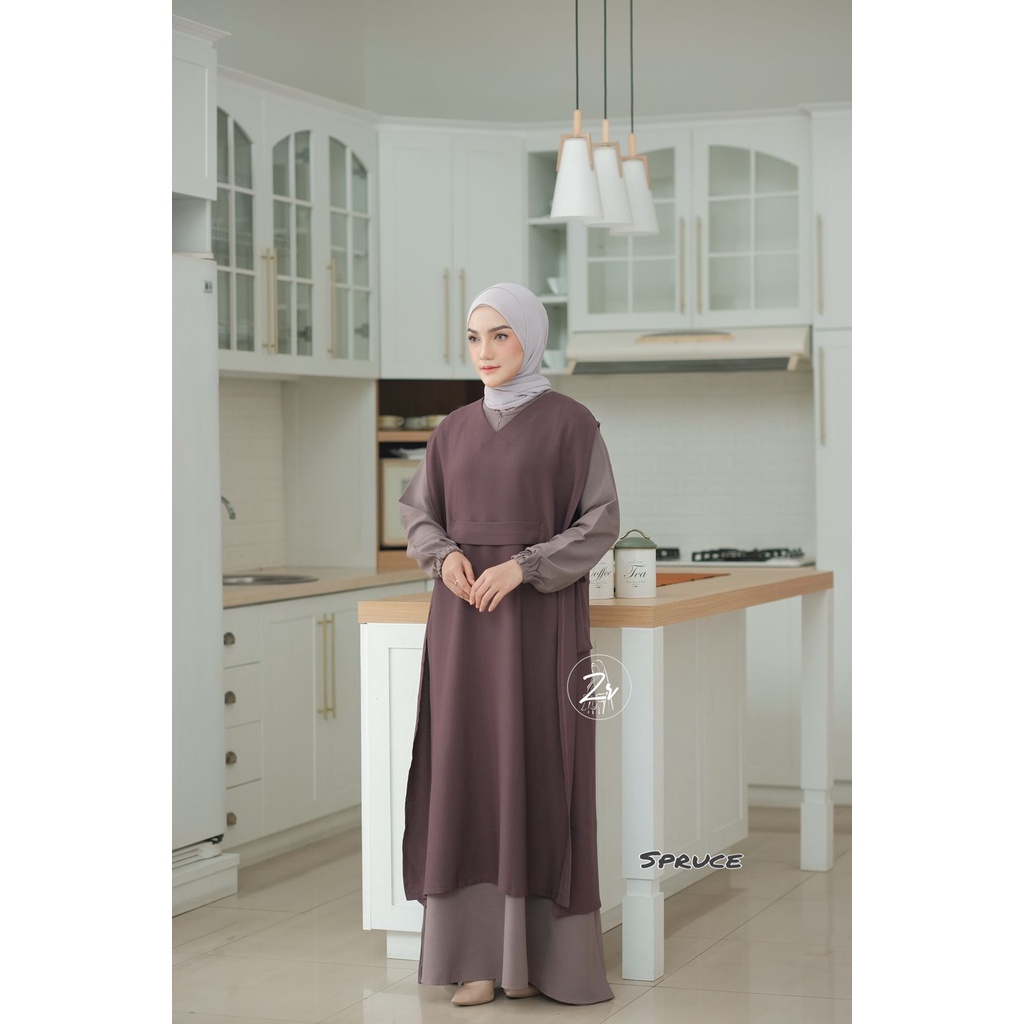 dress Liya klarissa viona ori zr gamis lebaran itycrepe polos plus outhe rempel bahu modis trend selebgram busana muslim wanita terkini-LIYA SPRUCE