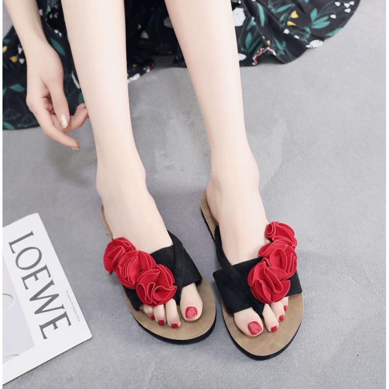 [ Bayar Ditempat ] SANDAL SELOP WANITA BUNGA MAWAR Promo New