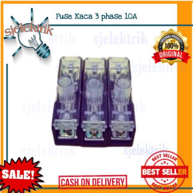 Fuse kubur Din Rel FS 10 / fuse kaca 3P 10A / glass fuse 3 phase 10 A