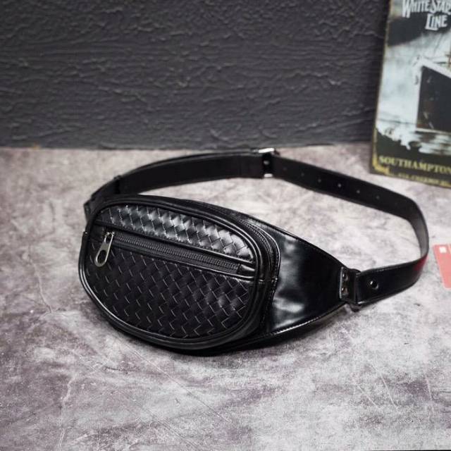 KATH Motif Anyam Import Tas Selempang Kulit Bahu Pria Mini Waistbag