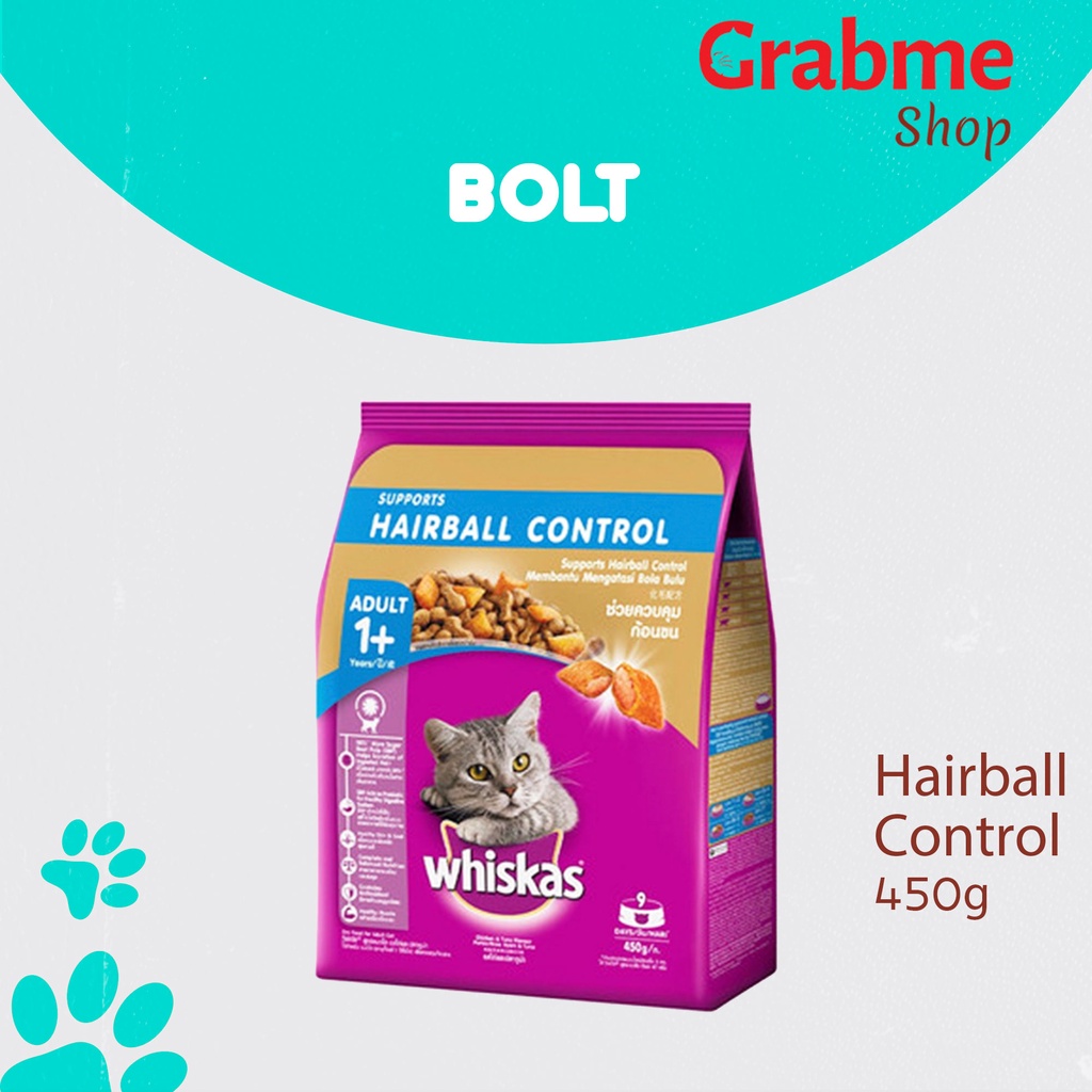 Makanan Kucing kering Premium WHISKAS Hairball Control 450g