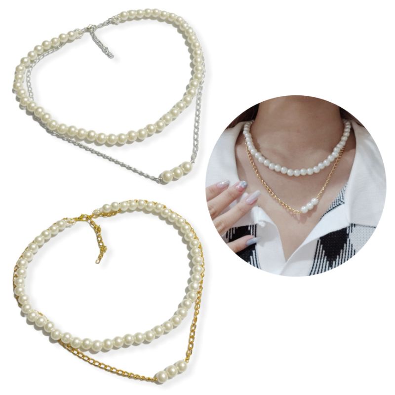 Andrea Double Layer Pearl Necklace Kalung Mutiara Dua Lapis Multilayer Korea