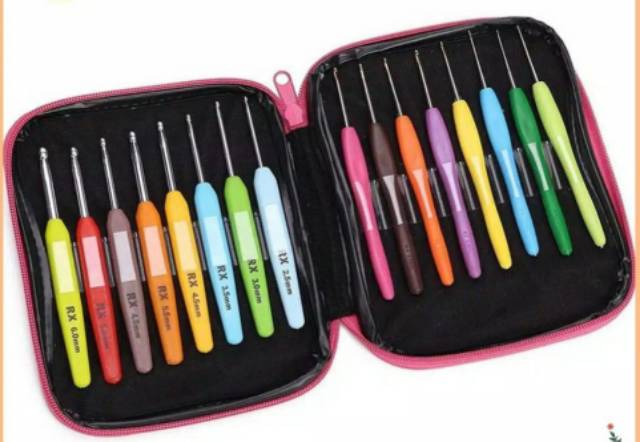 Jarum rajut / Hakpen gagang set isi 16pcs bonus dompet