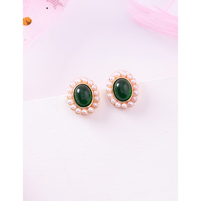 LRC Anting Tusuk Fashion (pearl Jewel Oval)925 Silver Needle Geometric Pearl Studded Gemstone F3903X