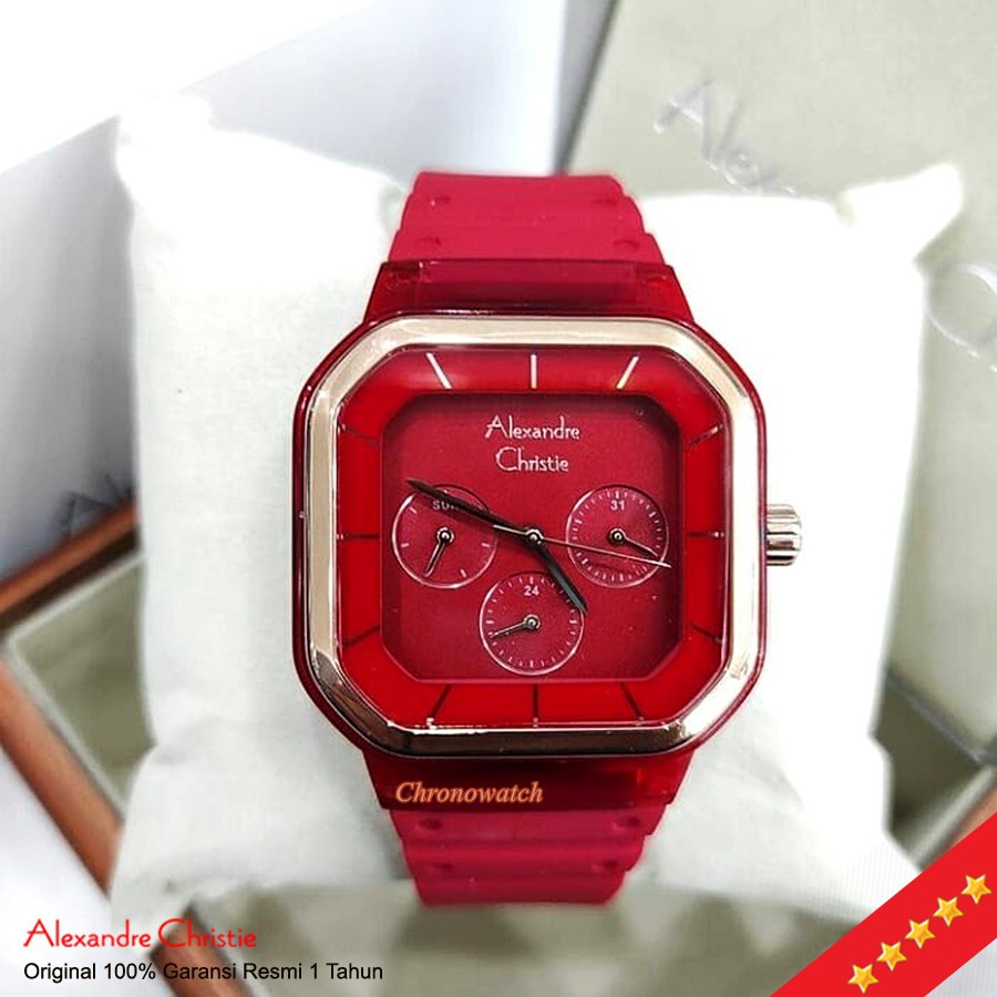 Jam Alexandre Christie Wanita AC 2811 BF Merah Rubber / AC 2811 Alexander Christie Murah Original