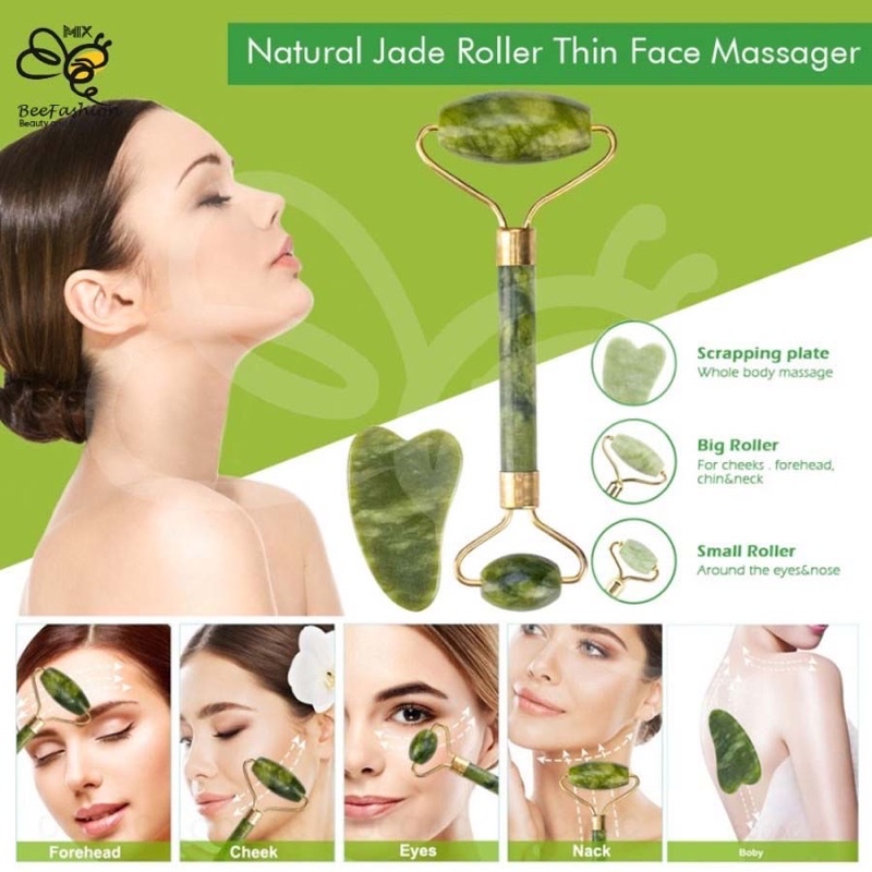 ALAT PIJAT WAJAH TERAPI MUKA BATU JADE ROLLER GIOK GUA SHA ASLI ALAMI MASSAGER STONE FACIAL