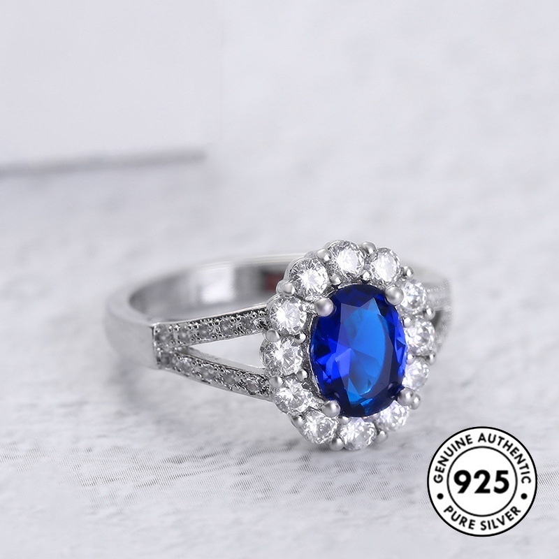 Cincin Sapphire Mewah Bahan S925 Silver