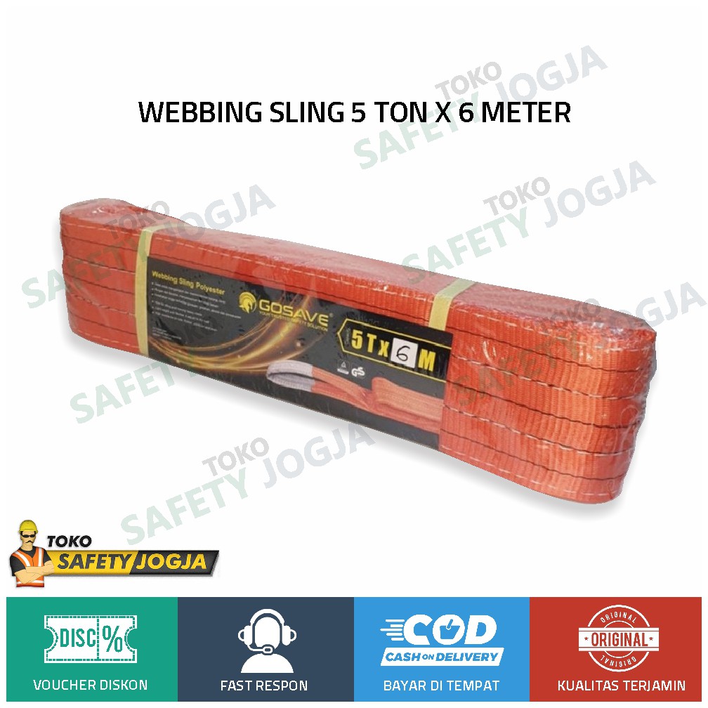 WEBBING SLING POLYESTER TALI PENGANGKAT PENARIK PENGIKAT 5TON X 6M