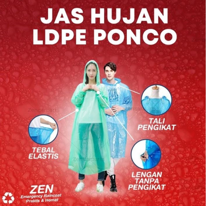 Jas Hujan motor PONCO LDPE plastik poncho Raincoat tebal awet bambu ringan jaket anti air sepeda