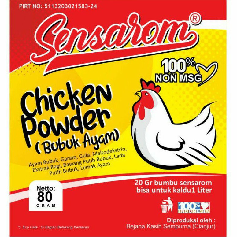 

Sensarom Bubuk/Kaldu Ayam Non Msg