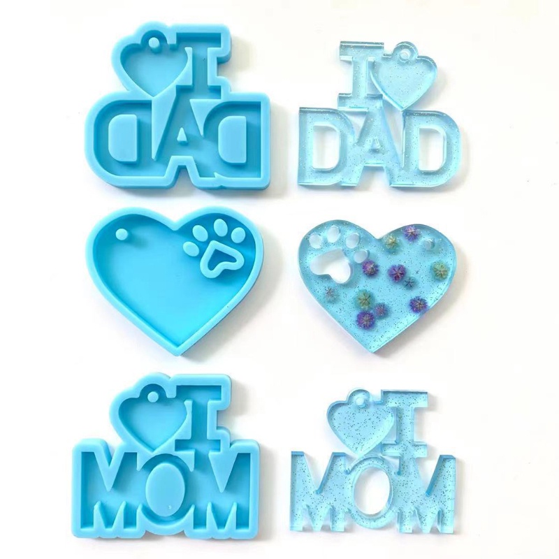 SIY  3 Pcs/Set Father's Day Mother's Day Theme Keychain Epoxy Resin Mold Necklace Pendant Silicone Mould DIY Crafts Decorations Jewelry Earrings Casting Tools