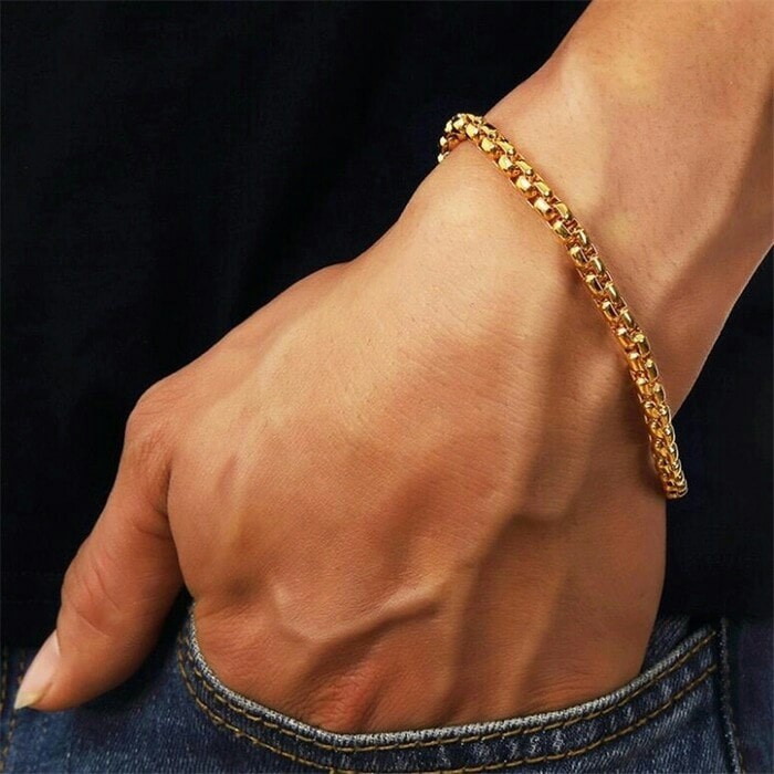 gelang rantai titanium gold emas - gelang titanium pria wanita