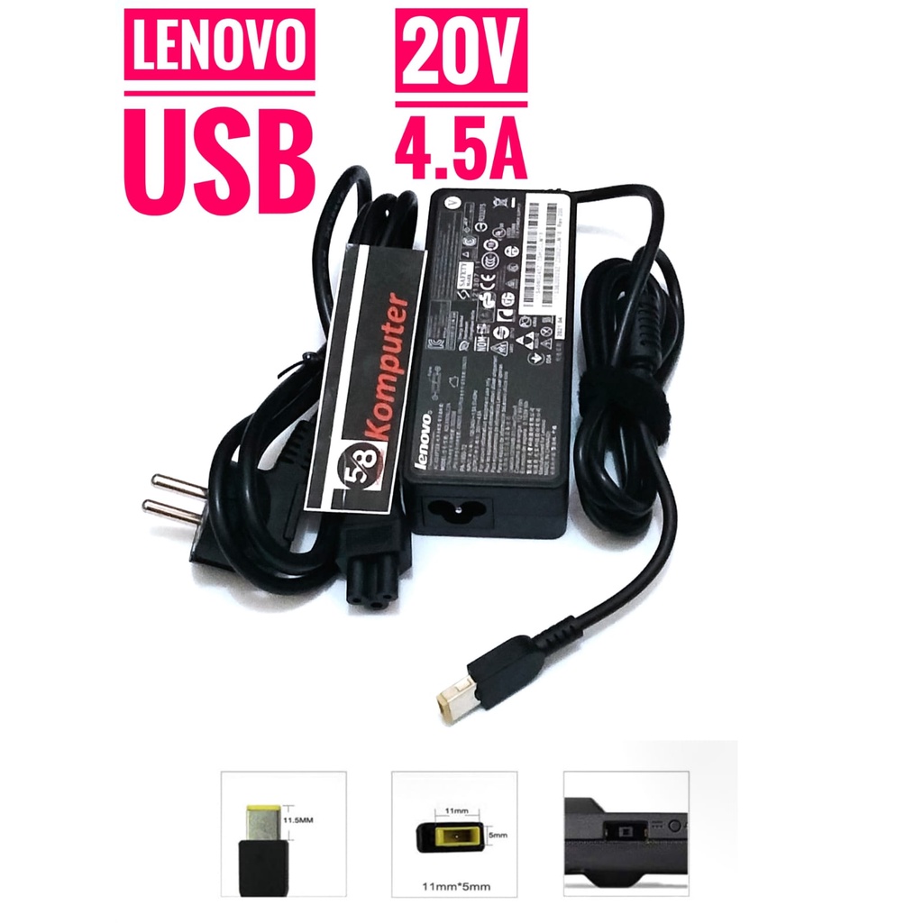 Adaptor Charger Lenovo ThinkPad X1 Carbon T440 E431 G410 45N0237 45N0236 45N0239 344428U 20V 4.5A 90W USB