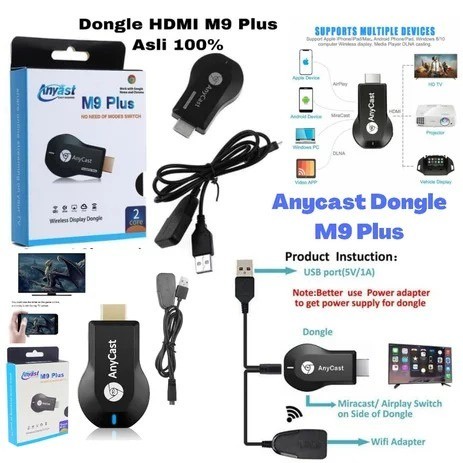 Dongle Anycast HDMI M9 Plus 1080P Wifi Wireless Receiver AirPlay DLNA Aksesoris Handphone Hp GALLERYONE gallery one