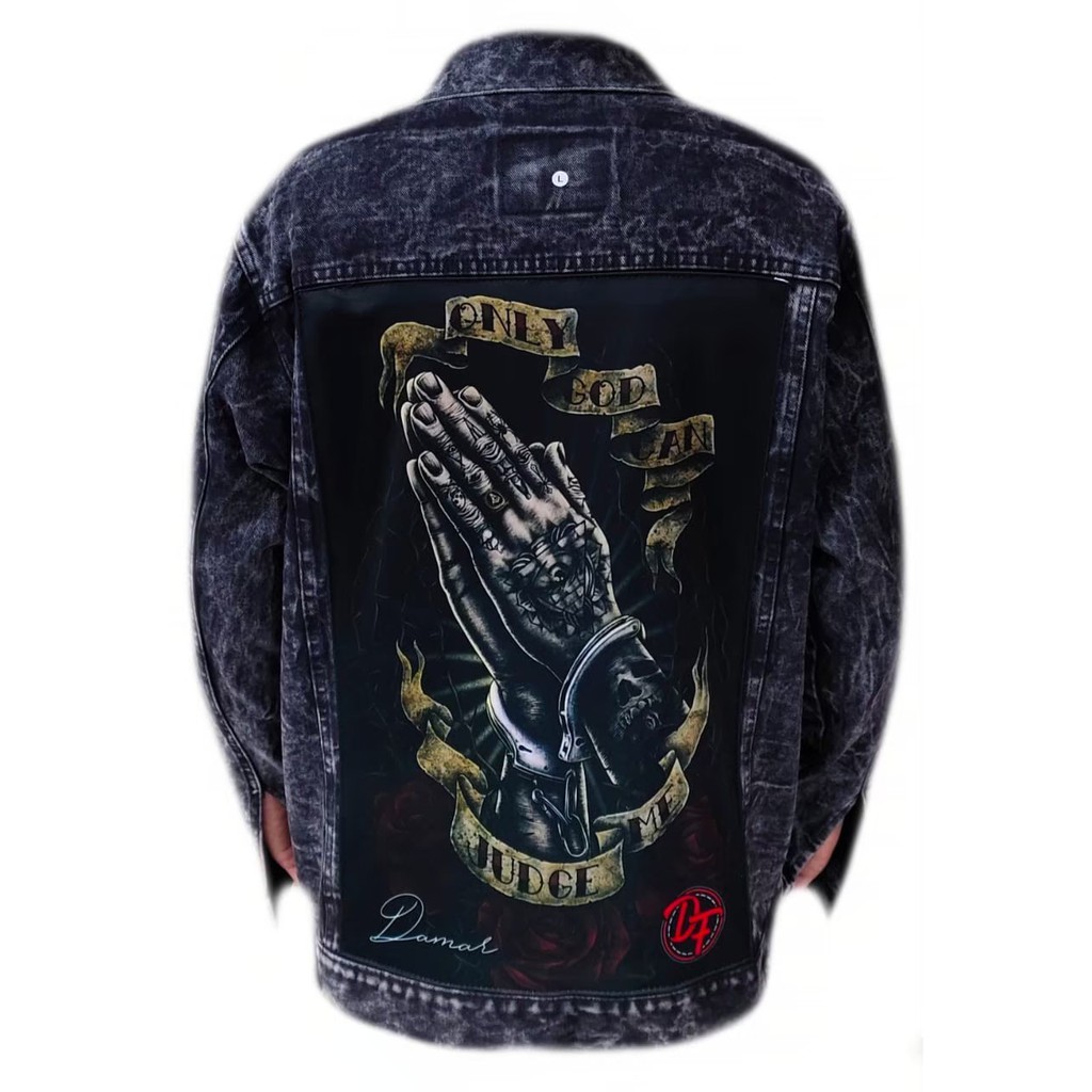 JAKET JEANS PRINTING Denim Pria Sandwash Distro L XL (Size XXL dan 3XL beda katalog) - Black Sandwash I-9