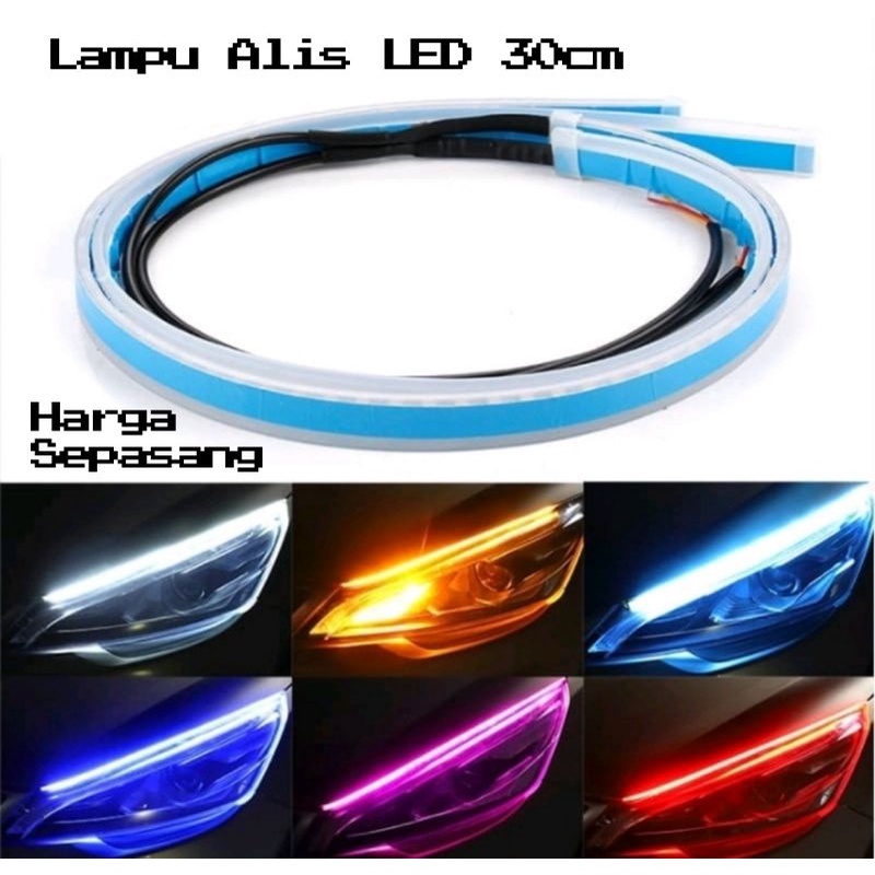 Lampu Alis LED 30cm Slim Waterproof Universal motor Harga sepasang biru kuning/ merah kuning/putih kuning