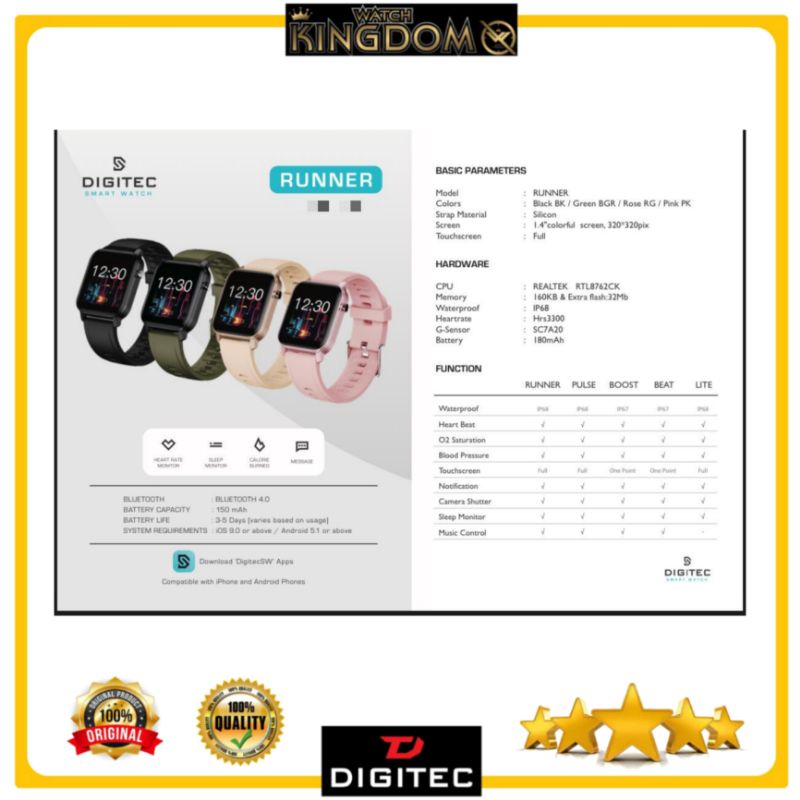 Promo Jamtangan wanita New DIGITEC Type SMARTWATCH RUNNER Dm 36mm Water Resist 100m original