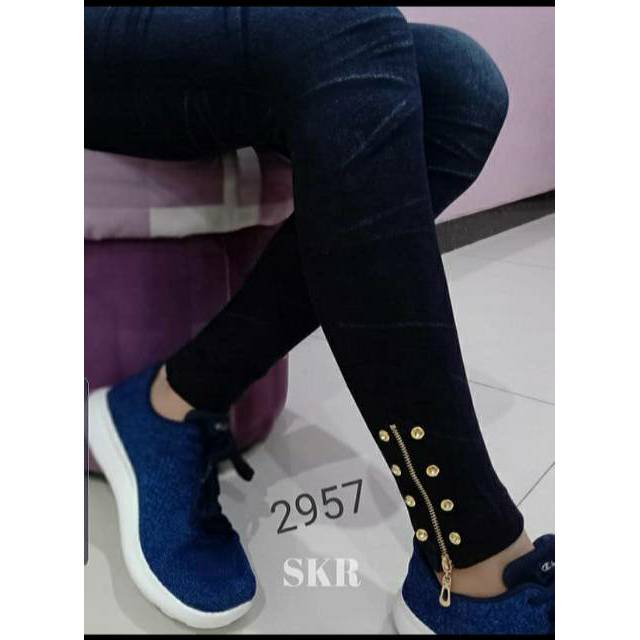 NEW LEGGING IMPORT MURAH ZIPPER JEANS MOTE NAVY GELAP/LEGGING MURAH