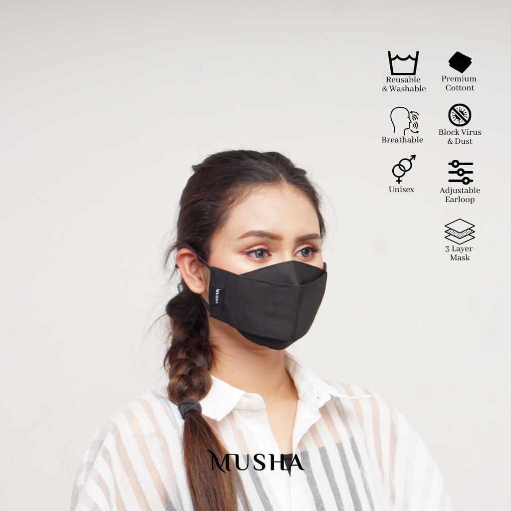 MUSHA 3D Mask | Masker Kain 3D Earloop 3 Ply