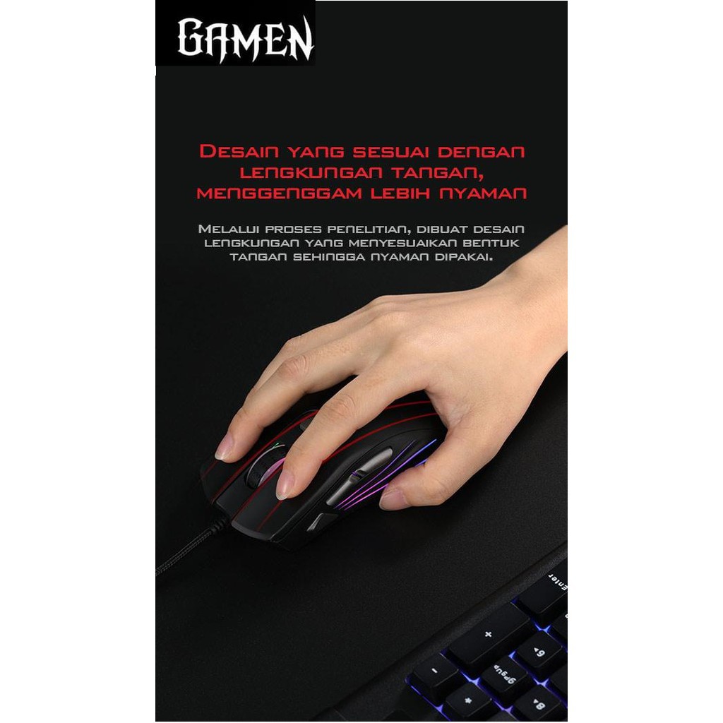 Mouse Gaming GAMEN GM1500 6400DPI Optical Positioning Technology with 6 Lighting Effects Modes