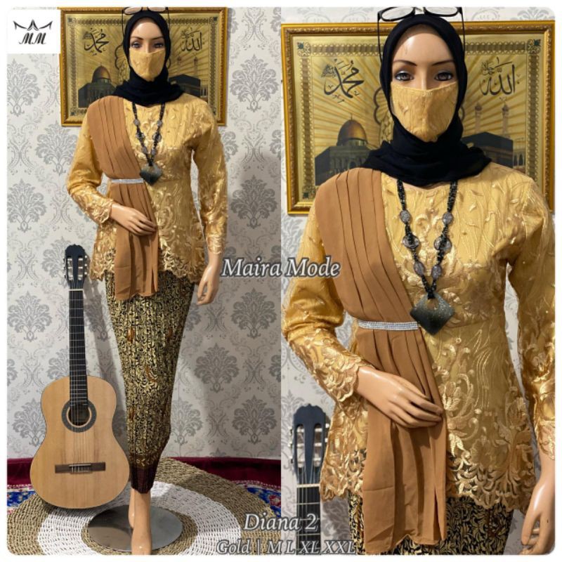 AURORA SELENDANG CERUTY 02 - SETELAN KEBAYA MODERN - BLOUSE DIANA - KEBAYA KEKINIAN - KEBAYA WISUDA-Gold