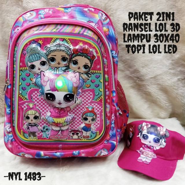 Tas ransel anak SD lol led free topi led