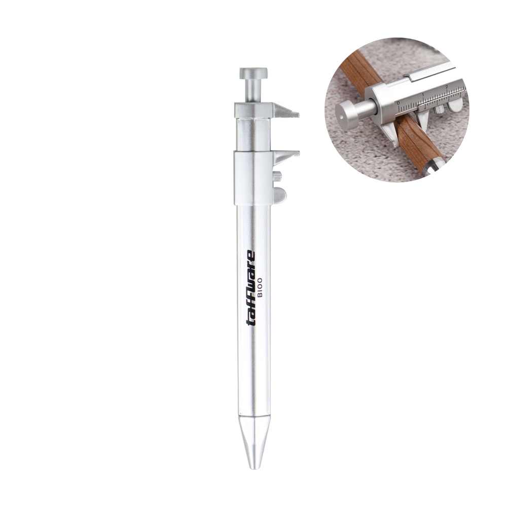 Taffware Pulpen Pena Multifungsi Ballpoint Pen Caliber Measuring Tool Scale Ruler - Silver