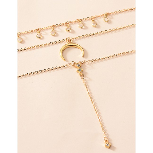 LRC Kalung Fashion Gold Color Alloy Multilayer Crescent Necklace